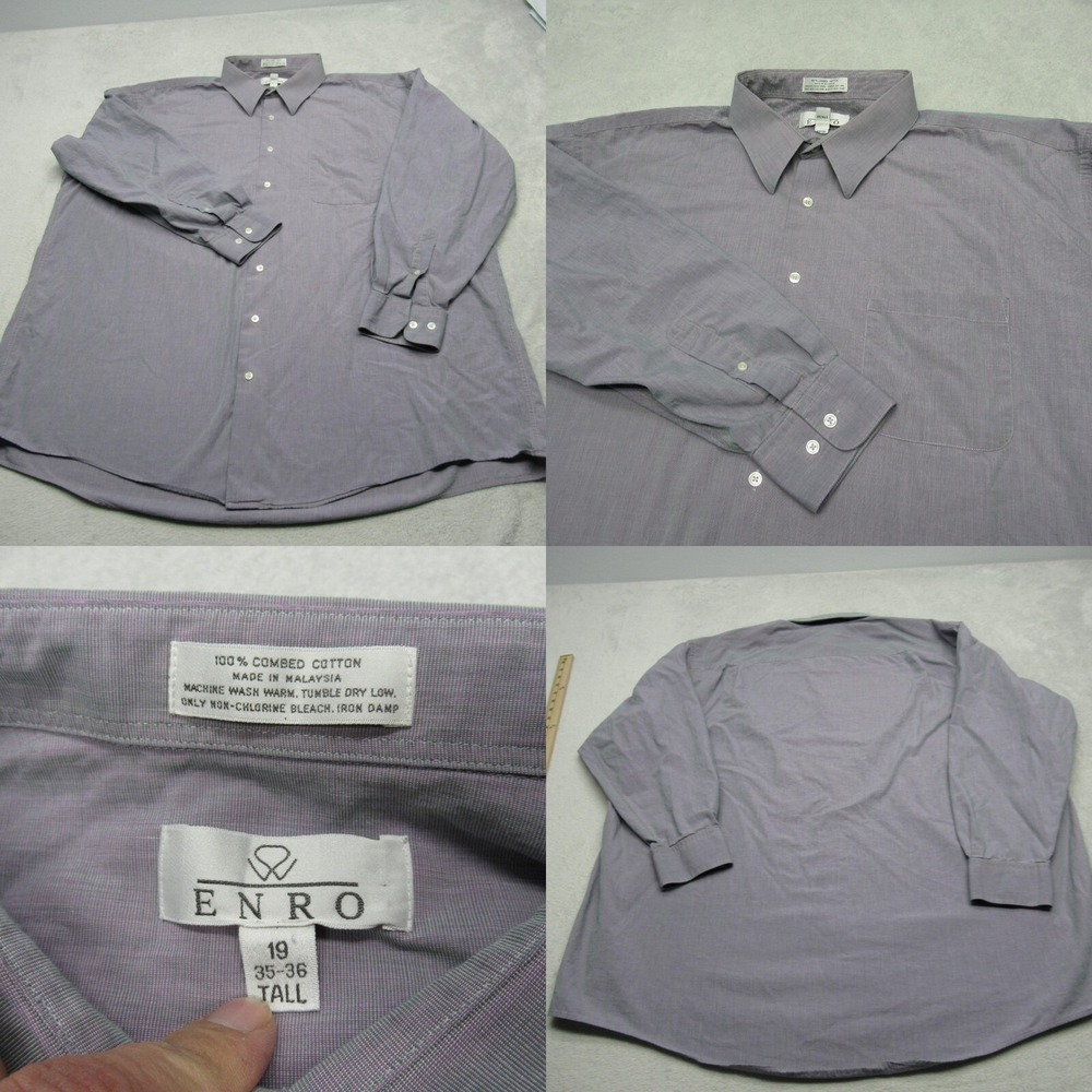 ENRO Dress Shirt Men XL Tall Gray Purple Cotton Pocket Long Sleeve Button READ